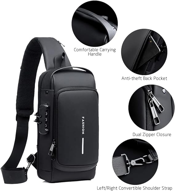 Bag masculina com cadeado à prova d'água anti-roubo