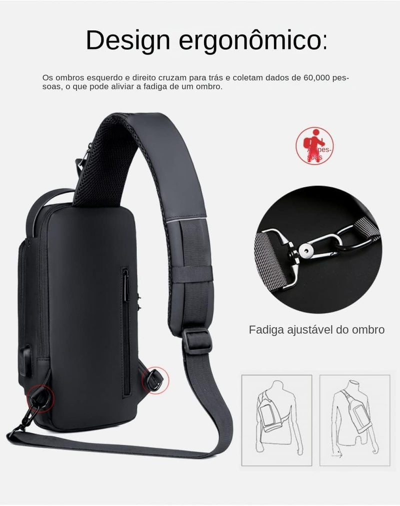 Bag masculina com cadeado à prova d'água anti-roubo
