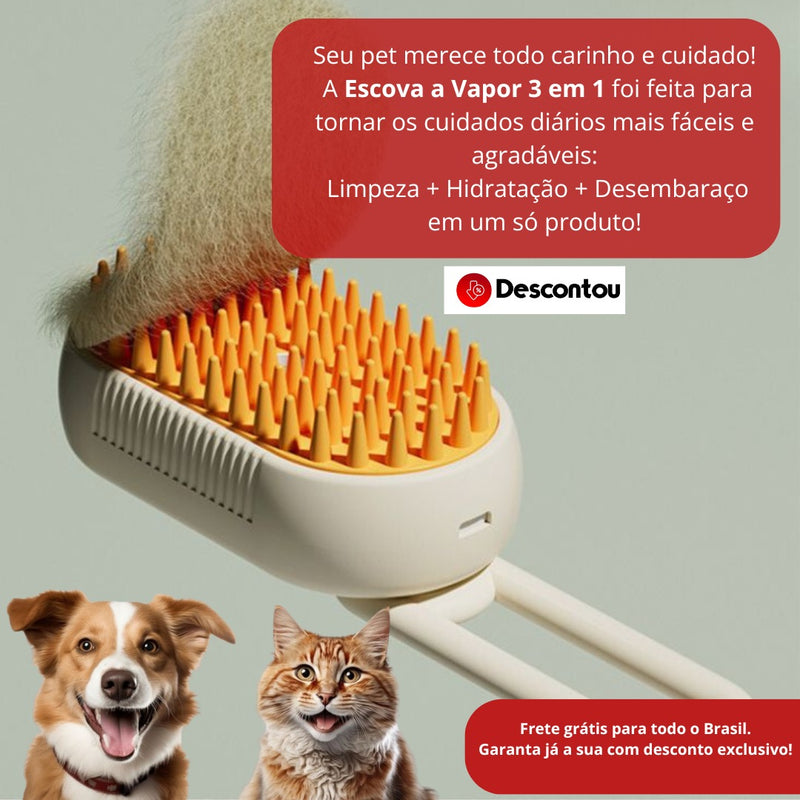 Escova A Vapor Para Pets 3 Em 1